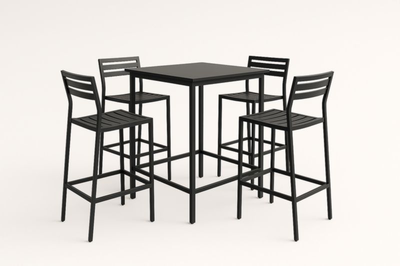 Set tavolo e sedie alte quadrato in metallo nero 90x90cm-Kroneliva