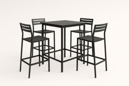 Set tavolo e sedie alte quadrato in metallo nero 90x90cm-Kroneliva