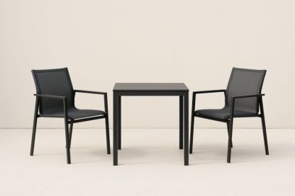 Set Tavolo e 2 Sedie Nere in Alluminio e Tessuto-Kroneliva