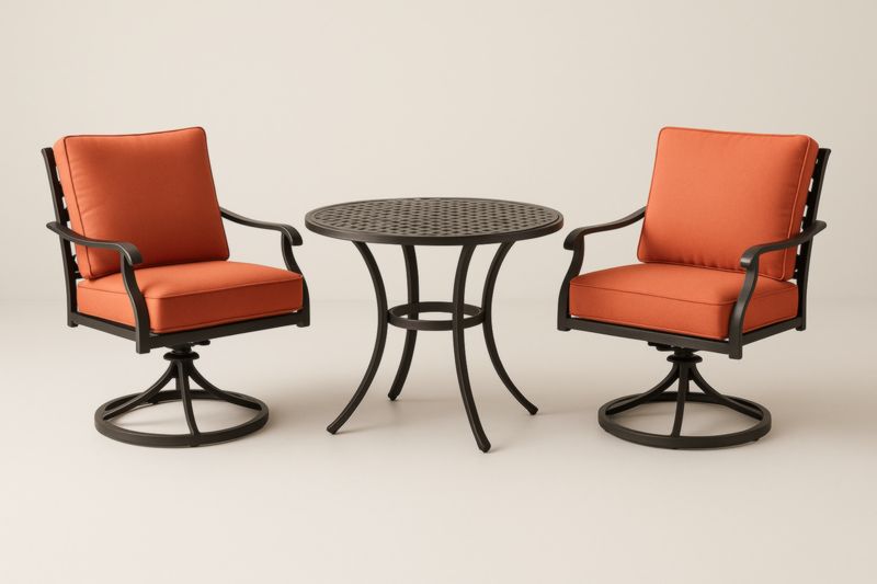 Set tavolo da esterno rotondo in metallo con sedie girevoli e cuscini arancioni-Kroneliva