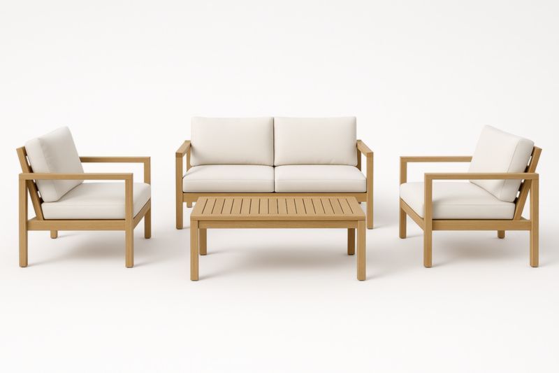 Set salotto da giardino in legno con cuscini crema-Kroneliva