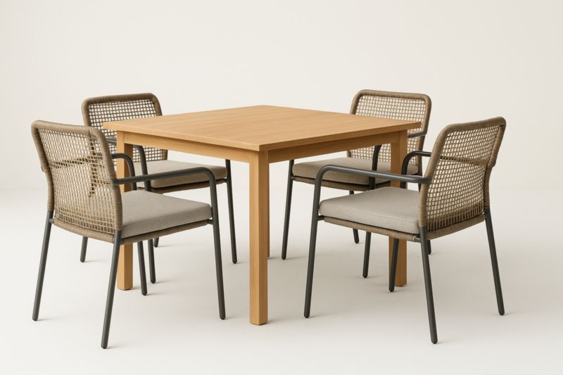 Set Tavolo e Sedie Quadrato da Esterno in Legno Teak e Alluminio-Kroneliva