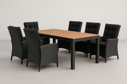 Set Tavolo da Pranzo Rettangolare in Legno di Acacia e Sedie in Rattan-Kroneliva