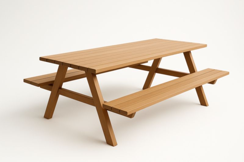 Tavolo da Picnic in Legno Marrone con Panchine Integrate-Kroneliva