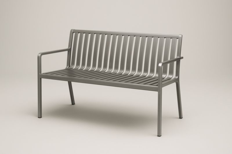 Panchina in Acciaio Inossidabile Grigio con Schienale e Braccioli Larghezza 150 cm-Kroneliva