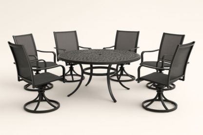 Set da pranzo per esterni in alluminio nero con tavolo rotondo e 6 sedie girevoli-Kroneliva