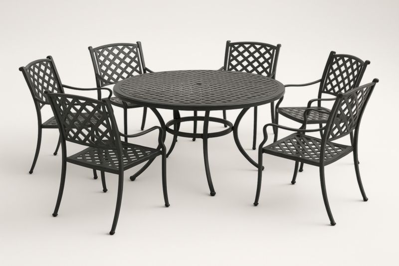 Set da Giardino in Metallo Nero con Tavolo Rotondo e 6 Sedie-Kroneliva