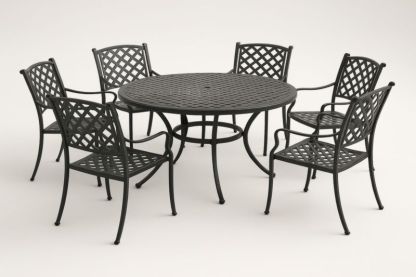 Set da Giardino in Metallo Nero con Tavolo Rotondo e 6 Sedie-Kroneliva