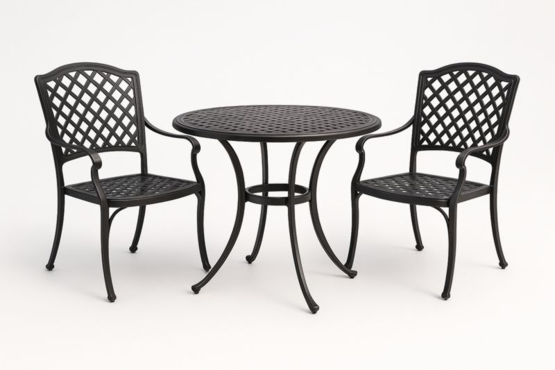 Set tavolo e sedie da giardino in alluminio nero diametro 90 cm-Kroneliva