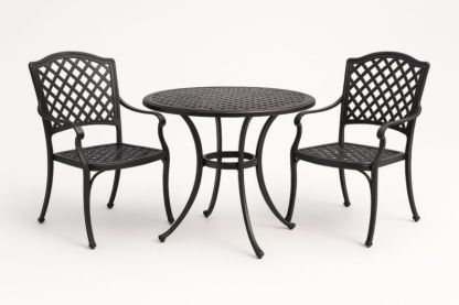 Set tavolo e sedie da giardino in alluminio nero diametro 90 cm-Kroneliva