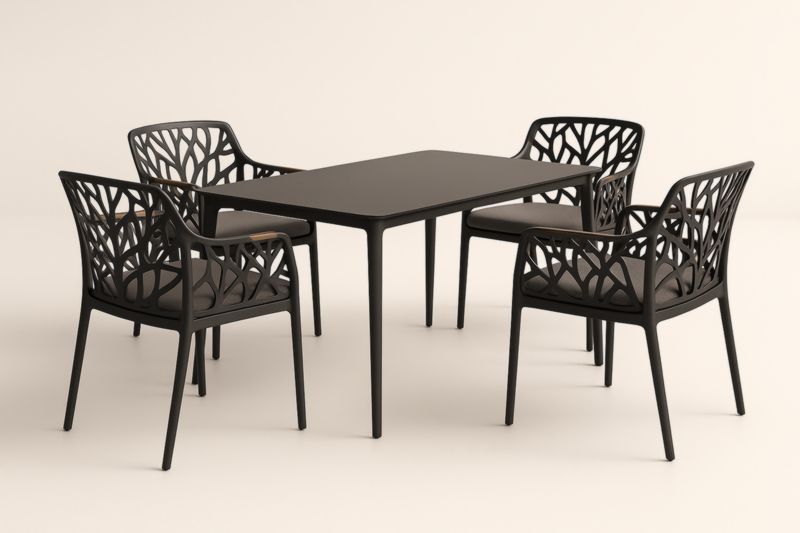 Set tavolo e sedie da pranzo nero in plastica per esterno 150x90x75 cm-Kroneliva