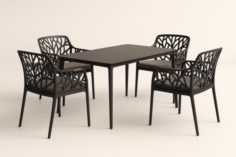 Set tavolo e sedie da pranzo nero in plastica per esterno 150x90x75 cm-Kroneliva