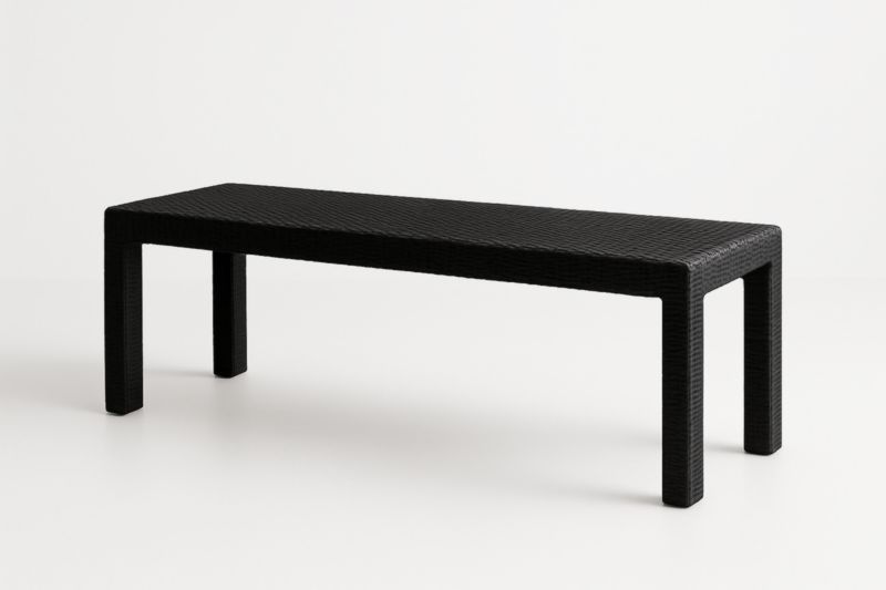 Panca rettangolare in plastica intrecciata nera 120x40x45 cm-Kroneliva