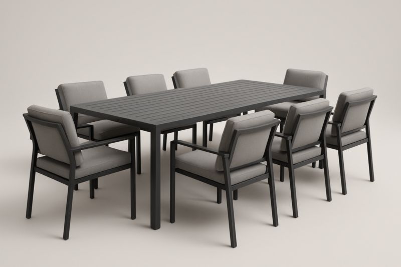 Set da Giardino 9 Pezzi Tavolo Rettangolare Alluminio Sedie con Cuscini-Kroneliva