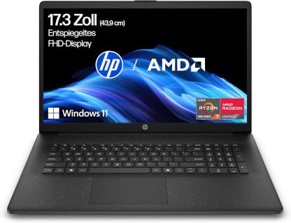 HP Laptop mit 17,3 Zoll FHD Display, AMD Ryzen 7 7730U, 16 GB DDR4 RAM, 512 GB SSD, AMD Radeon - Grafik, Windows 11, QWERTZ, Schwarz inkl. 25 GB Dropbox - Speicher für 12 Monate-Warmthsta