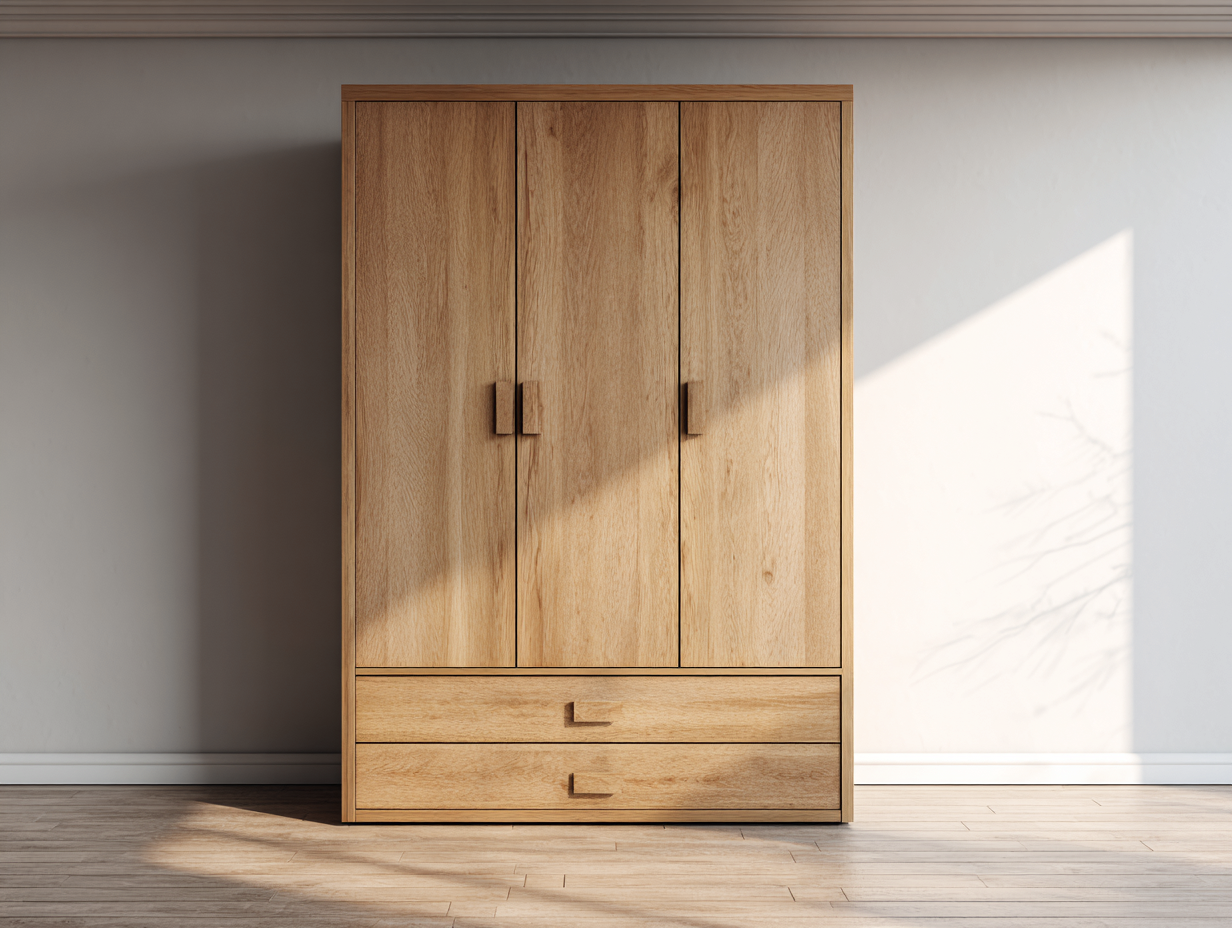 Kleiderschrank - Holz - 140x55x190 cm - Hellbraun - für Schlafzimmer - modernes Design-Warmthsta