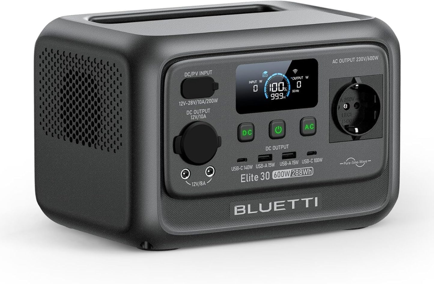 BLUETTI Elite 30 V2 Tragbare Powerstation, 288 Wh LFP Batterie, 600W AC Ausgang Power Lifting 1500W , 0 - 100 Prozent in 70 Minuten, Solargenerator für Camping, Vans, Stromausfälle Solarpanel optional-Warmthsta