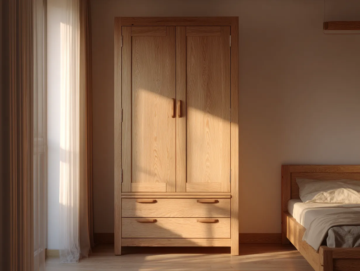 Kleiderschrank aus Holz 110x55x200 cm - Eiche natur - für Schlafzimmer - mit Doppeltüren-Warmthsta