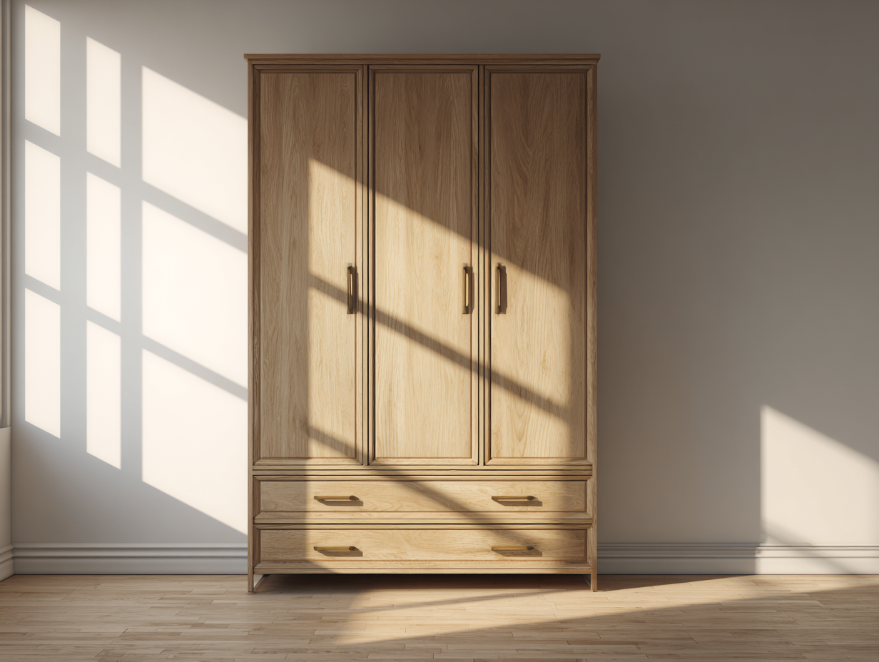 Kleiderschrank - Holz - 140x55x195 cm - Hellbraun - für Schlafzimmer - modernes Design-Warmthsta