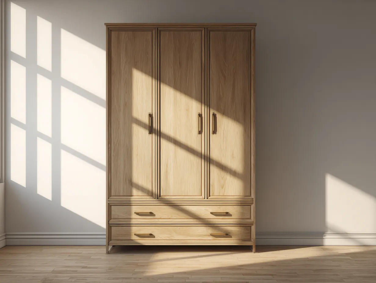 Kleiderschrank - Holz - 140x55x195 cm - Hellbraun - für Schlafzimmer - modernes Design-Warmthsta