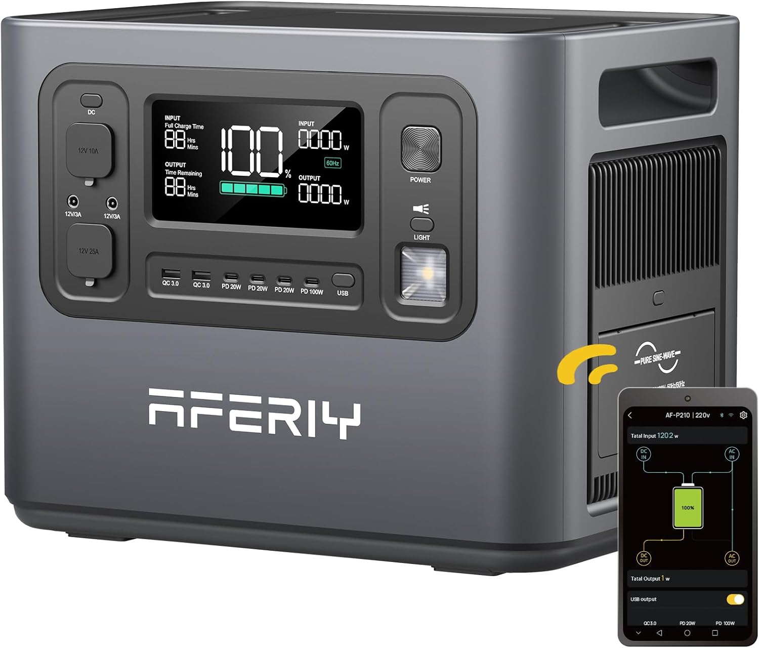 AFERIY 2400W Tragbare Powerstation, 2048Wh LiFePO4 Batterie, 1,7 Stunde Schnellladung, 13 Anschlüsse, Sinuswellen 230V, USV, Mobile Stromversorgung für Outdoors Camping, 7 Jahre Garantie-Warmthsta
