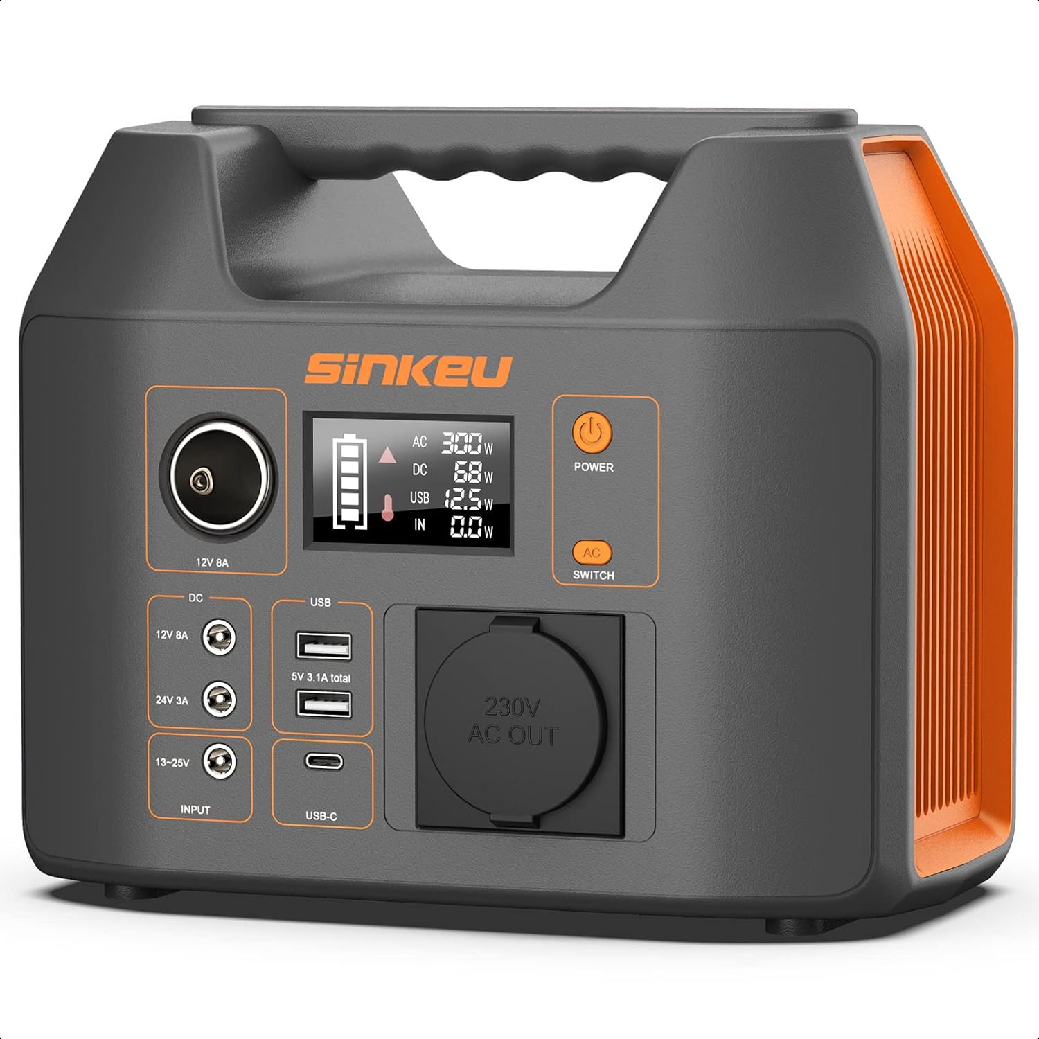 SinKeu Tragbare Powerstation 296WH, Solar Generator mit 230V 300W Reine Sinuswelle AC Steckdose,12V DC,USB, TYP - C, LED - Licht, Stromspeicher Notstromaggregat Akku für Camping, Unterwegs,Stromausfälle-Warmthsta