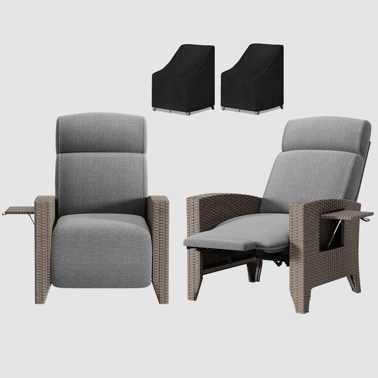 Gartensessel mit Liegefunktion Relaxliege Garden, Polyrattan Gartenmöbel Set mit Tisch und Abdeckung - Ratan Liegesessel Verstellbarer Sessel, ideal als Relaxsessel, Korbsessel Wohnzimmer-Warmthsta