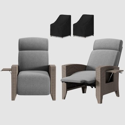 Gartensessel mit Liegefunktion Relaxliege Garden, Polyrattan Gartenmöbel Set mit Tisch und Abdeckung - Ratan Liegesessel Verstellbarer Sessel, ideal als Relaxsessel, Korbsessel Wohnzimmer-Warmthsta