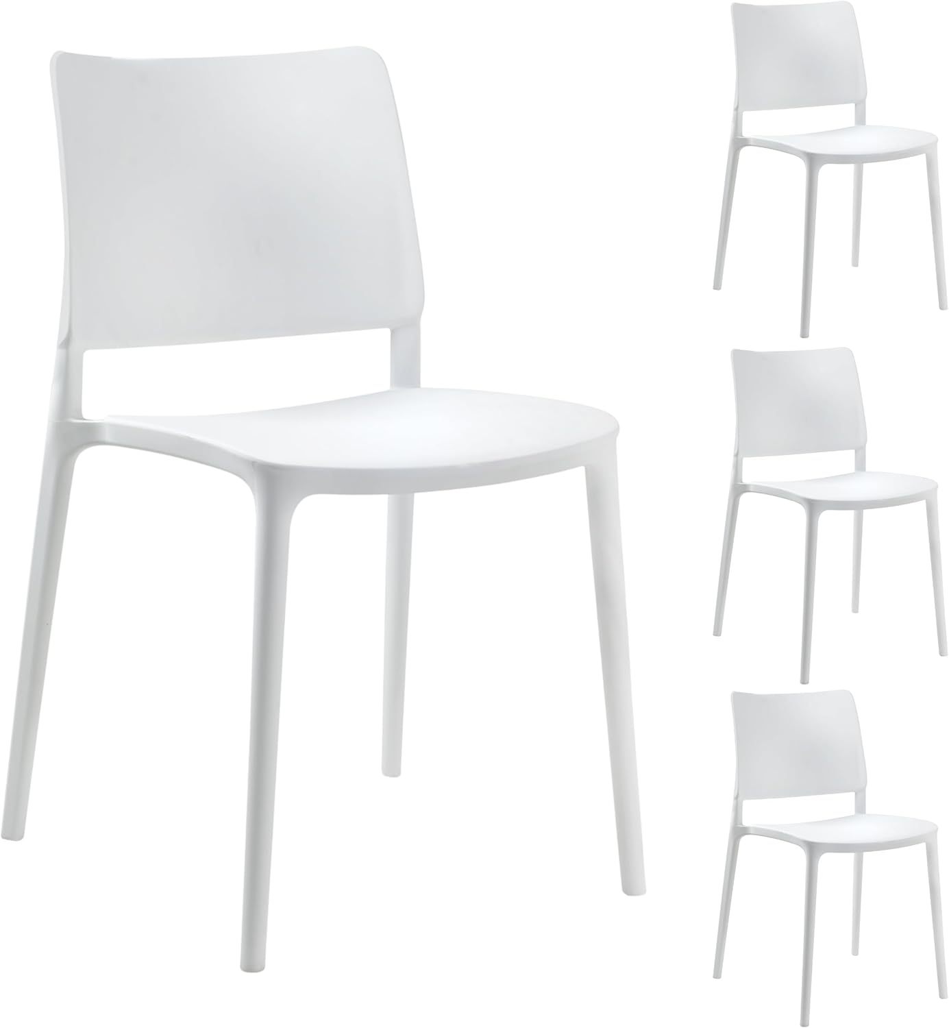 PAPATYA Joy - S 4er - Set Designer - Kunststoffstuhl, 200 kg belastbar, Leichter stapelbar Gartenstuhl, wetterfester Balkonstuhl, Terrassenstuhl, Hotelstühle, Restaurantstühle, Stapelstuhl Weiß-Warmthsta