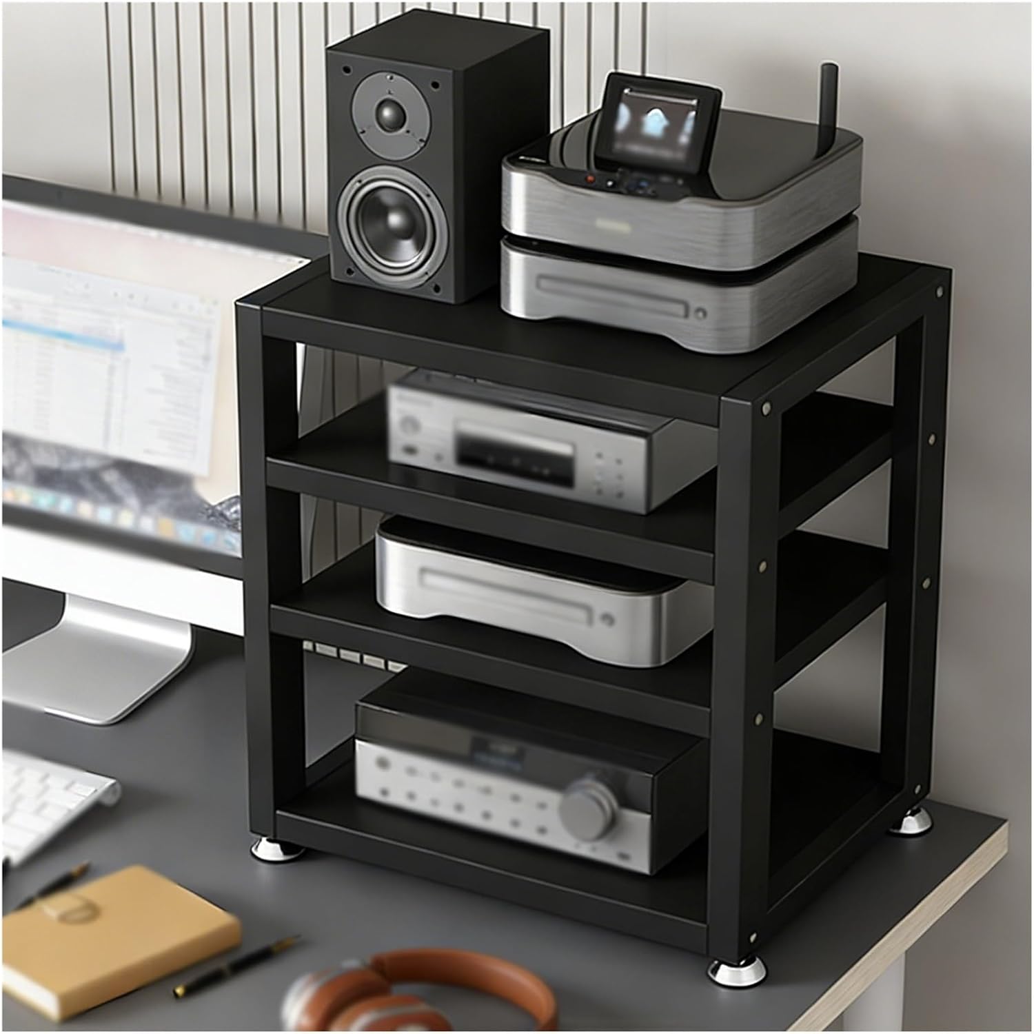 hifi rack hifi regal Hifi - Racks, 4 - stufiges Holzregal für Schreibtisch, modulares Stereo - Komponenten - Racksystem, Schrank für Lautsprecher, aufrechte Spielekonsolenständer-Warmthsta
