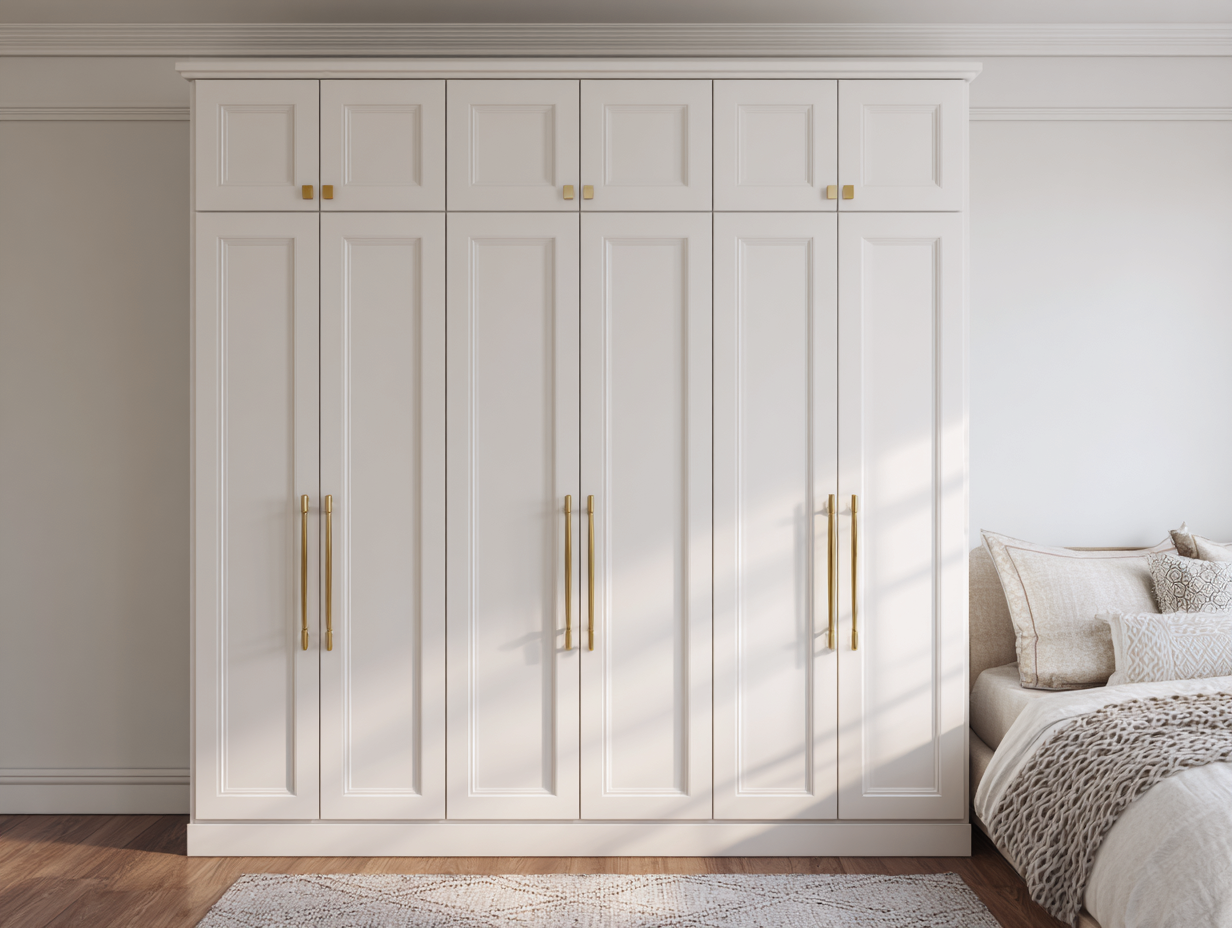 Kleiderschrank Holz 240x60x250 cm - weiß/goldfarben - für Schlafzimmer-Warmthsta