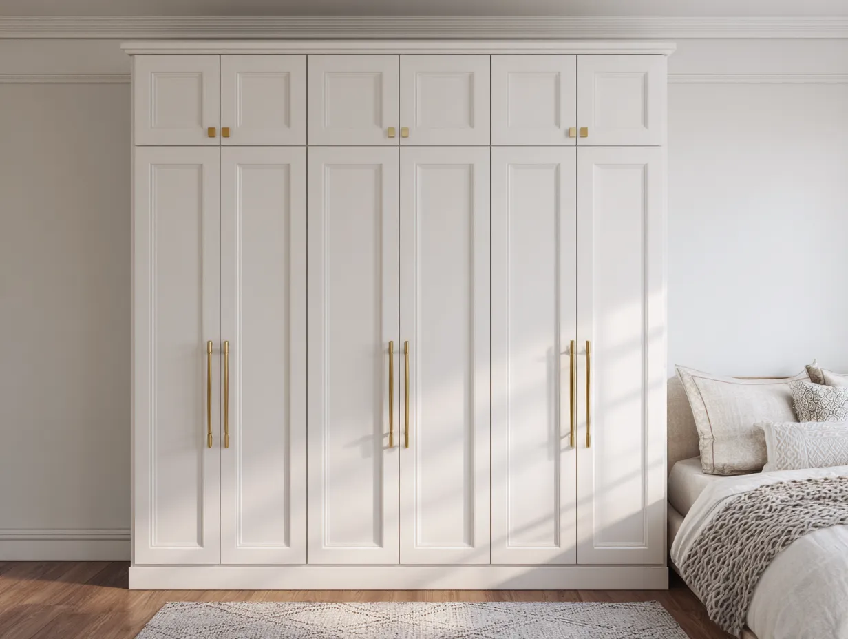 Kleiderschrank Holz 240x60x250 cm - weiß/goldfarben - für Schlafzimmer-Warmthsta