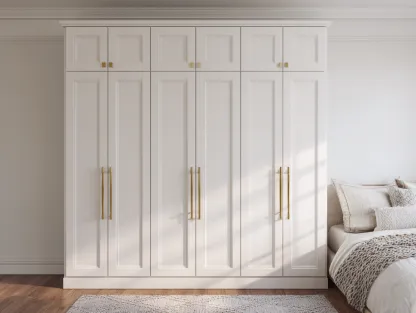 Kleiderschrank Holz 240x60x250 cm - weiß/goldfarben - für Schlafzimmer-Warmthsta