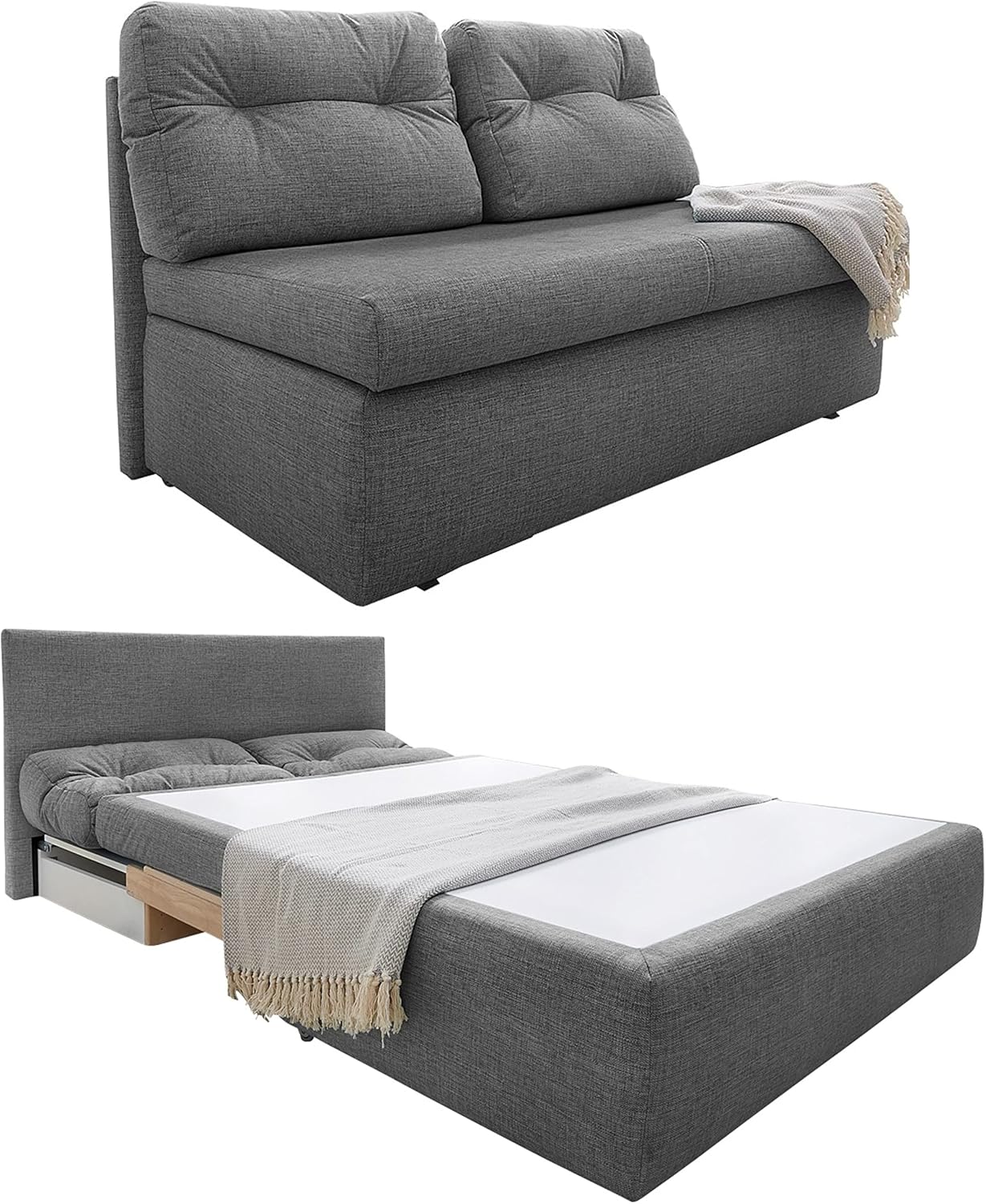 Praktisches Funktionssofa mit Gästebettfunktion, Schlafsofa B136 T85 H86 cm, Couch mit Schlaffunktion und Bettkasten, Liegefläche 130x193 cm, Bezug Mikrofaserstoff in Grau 15119-Warmthsta