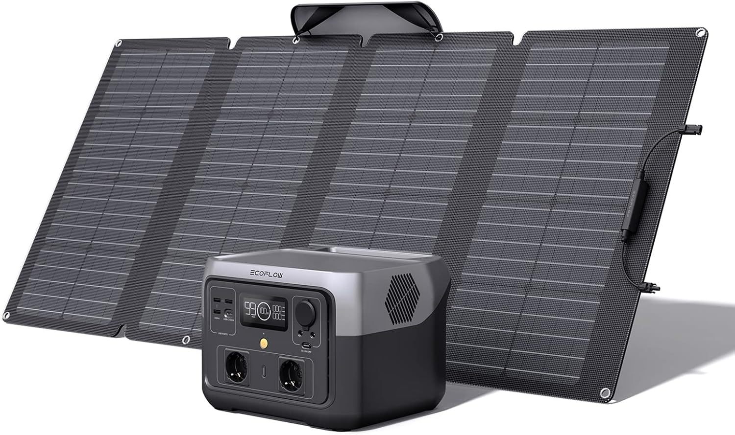 EF ECOFLOW Tragbare Powerstation RIVER 2 MAX mit 160W faltbare solar panel, 512 Wh Solargenerator mit LiFeP04, Schnellladung in 1 Stunde, bis zu 1000 W Leistung, Balkonkraft für Camping-Warmthsta