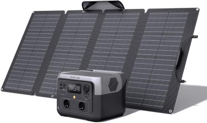 EF ECOFLOW Tragbare Powerstation RIVER 2 MAX mit 160W faltbare solar panel, 512 Wh Solargenerator mit LiFeP04, Schnellladung in 1 Stunde, bis zu 1000 W Leistung, Balkonkraft für Camping-Warmthsta