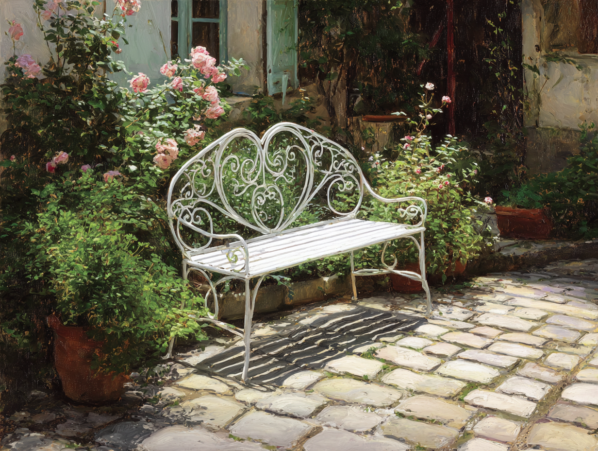 Gartenbank Metall 150x45x95 cm - weiß - für Außenbereich - romantisches Design-Warmthsta