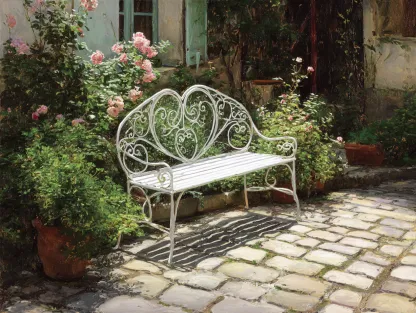 Gartenbank Metall 150x45x95 cm - weiß - für Außenbereich - romantisches Design-Warmthsta