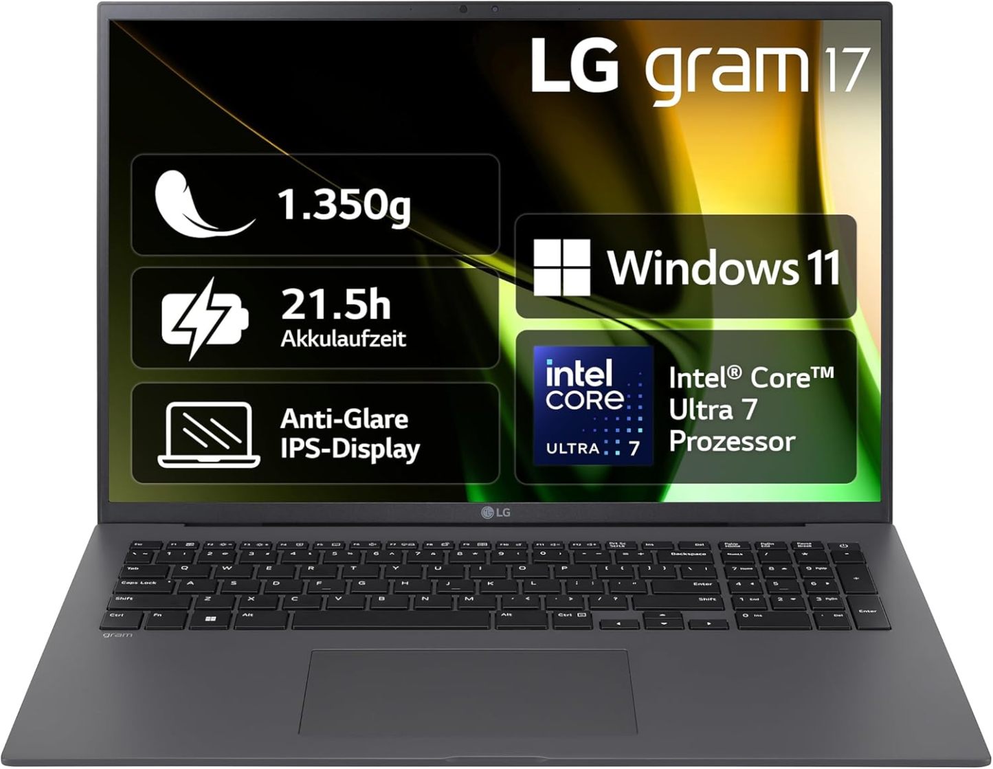 LG gram 17 Zoll Laptop mit Windows 11 Intel Core Ultra 7, 32GB RAM, 2TB SSD, Windows 11, 16:10 IPS - Display, 17Z90S - G.AD7CG - Grau-Warmthsta