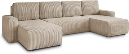 Sofnet Wohnlandschaft mit Schlaffunktion Roma - U - Form Couch, Schlafsofa mit Bettkasten, Couchgranitur mit Bettfunktion, Big Sofa, Cord Stoff Beige Poso 100-Warmthsta