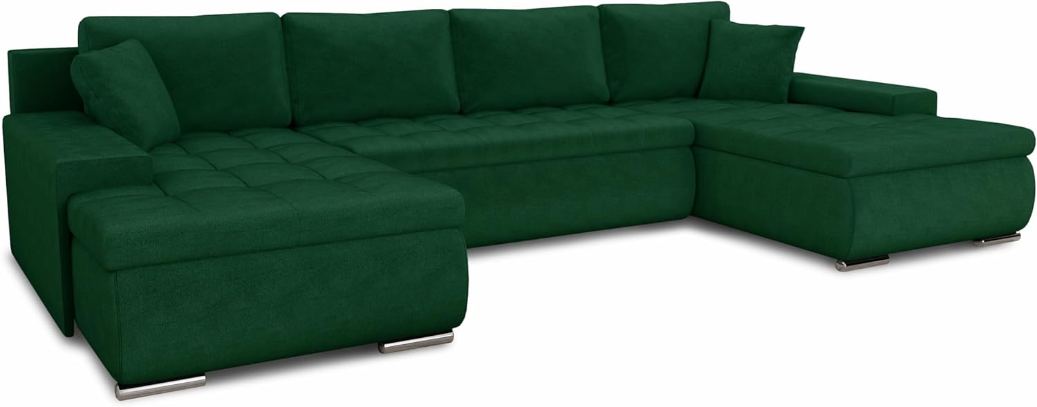 Sofnet Wohnlandschaft mit Schlaffunktion Faris U - Form - Couch, Schlafsofa mit Bettkasten, Couchgranitur mit Bettfunktion, Big Sofa, Bettsofa Grün Kronos 19-Warmthsta