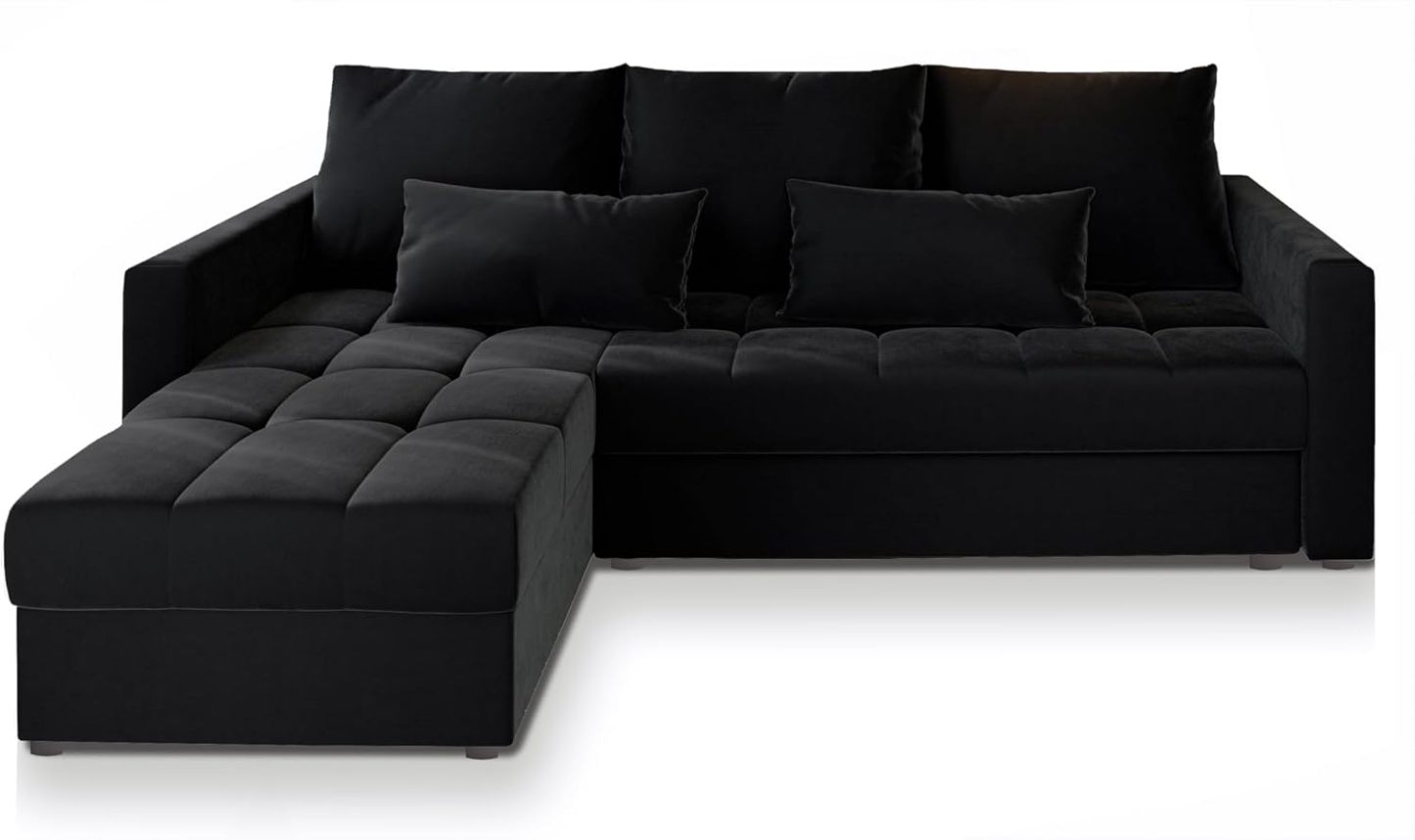 Masseno Ecksofa KOS PIK mit Schlaffunktion L - Form, Sofa mit Bettkasten, Wohnzimmersofa, Couch, Soffa, Bettsofa, Couchgarnitur - Schwarz, Kronos 07-Warmthsta