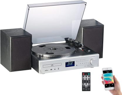 auvisio Cassette digitalisieren: Plattenspieler Digitalisierer, DAB, CD, Bluetooth, Versandrückläufer Plattenspieler mit CD und Radio, Schallplattenspieler mit Player, microSDHC Speicherkarten-Warmthsta