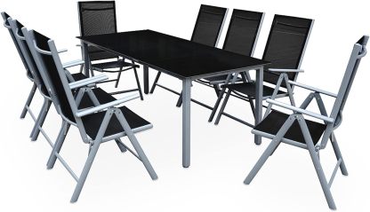 Casaria Gartenmöbel Set 8 Stühle mit Tisch 190x90cm Aluminium Sicherheitsglas Wetterfest Klappbar Modern Terrasse Balkon Möbel Sitzgruppe Garnitur Bern-Warmthsta