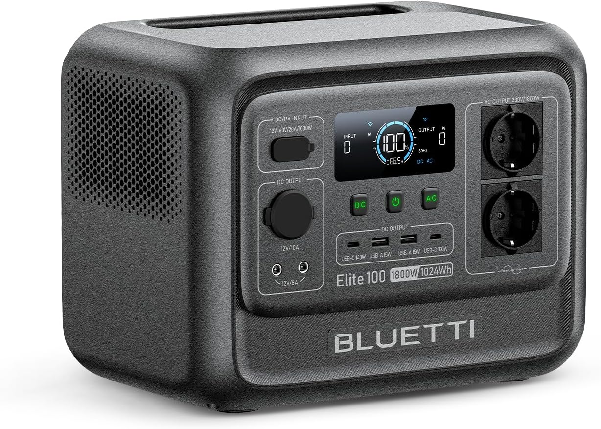 BLUETTI Elite 100 V2 2025 Neu Tragbare Power Station, 1024Wh LFP Batterie Backup mit 2 1800W AC Ausgängen 3600W Surge , 35 Prozent Kompakter, Solar Generator für Camping, Stromausfälle und Off - grid-Warmthsta
