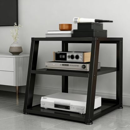 YLLFFLL HiFi Rack HiFi Regal Schwarze Moderne Audioständer Und - schränke Für Gaming - Räume, Vertikale Audio - Video - Regale, Offenes Rahmen - Audiophile - Stereo - Racksystem 3 Layer-Warmthsta