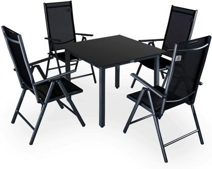 Casaria Gartenmöbel Set 4 Stühle mit Tisch 90x90cm Aluminium Sicherheitsglas Wetterfest Klappbar Modern Terrasse Balkon Möbel Sitzgruppe Garnitur Bern-Warmthsta