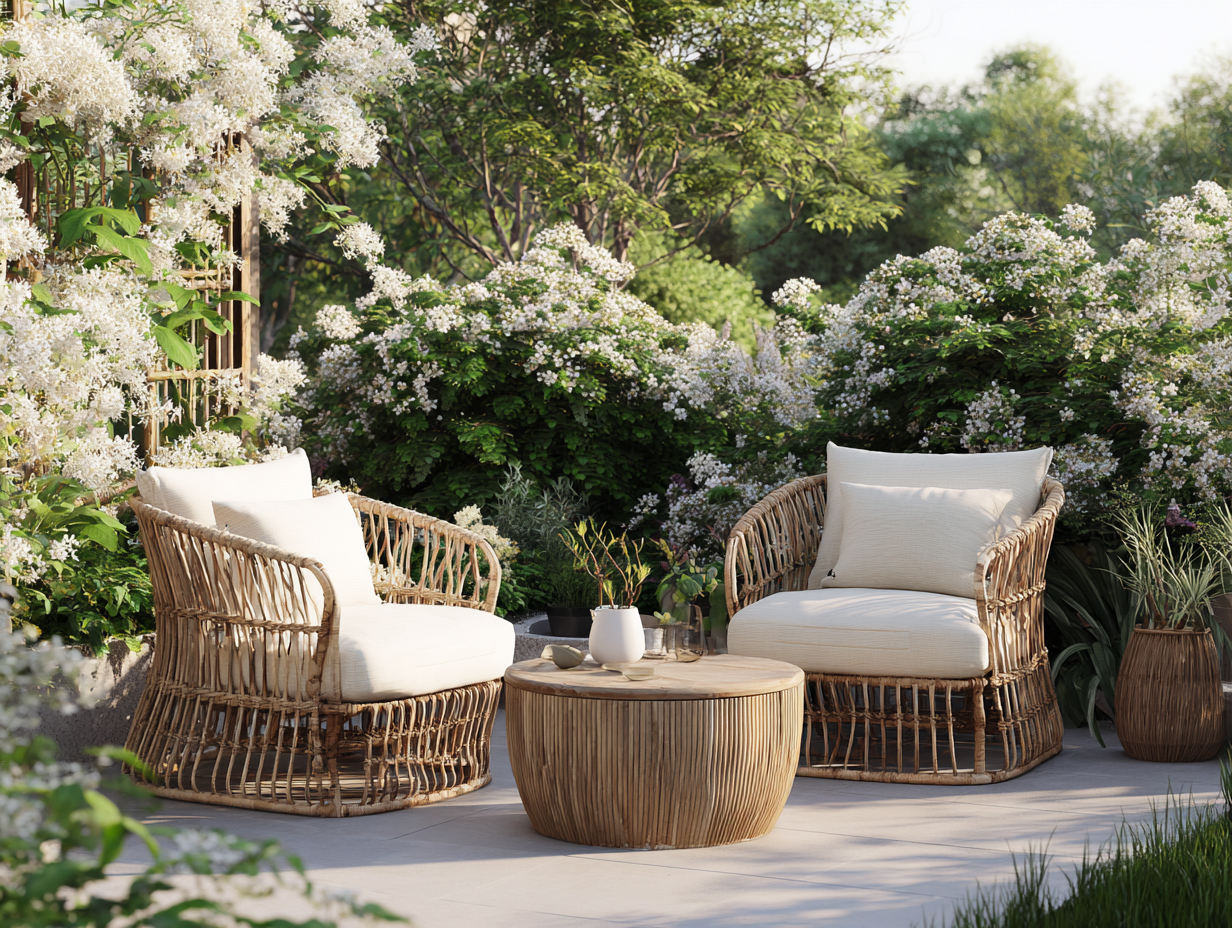 Tisch-und Stuhlset - Rattan - Stuhl 75x70x85 cm - natur - für Garten - modernes Design-Warmthsta