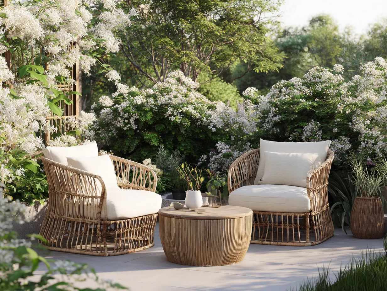 Tisch-und Stuhlset - Rattan - Stuhl 75x70x85 cm - natur - für Garten - modernes Design-Warmthsta