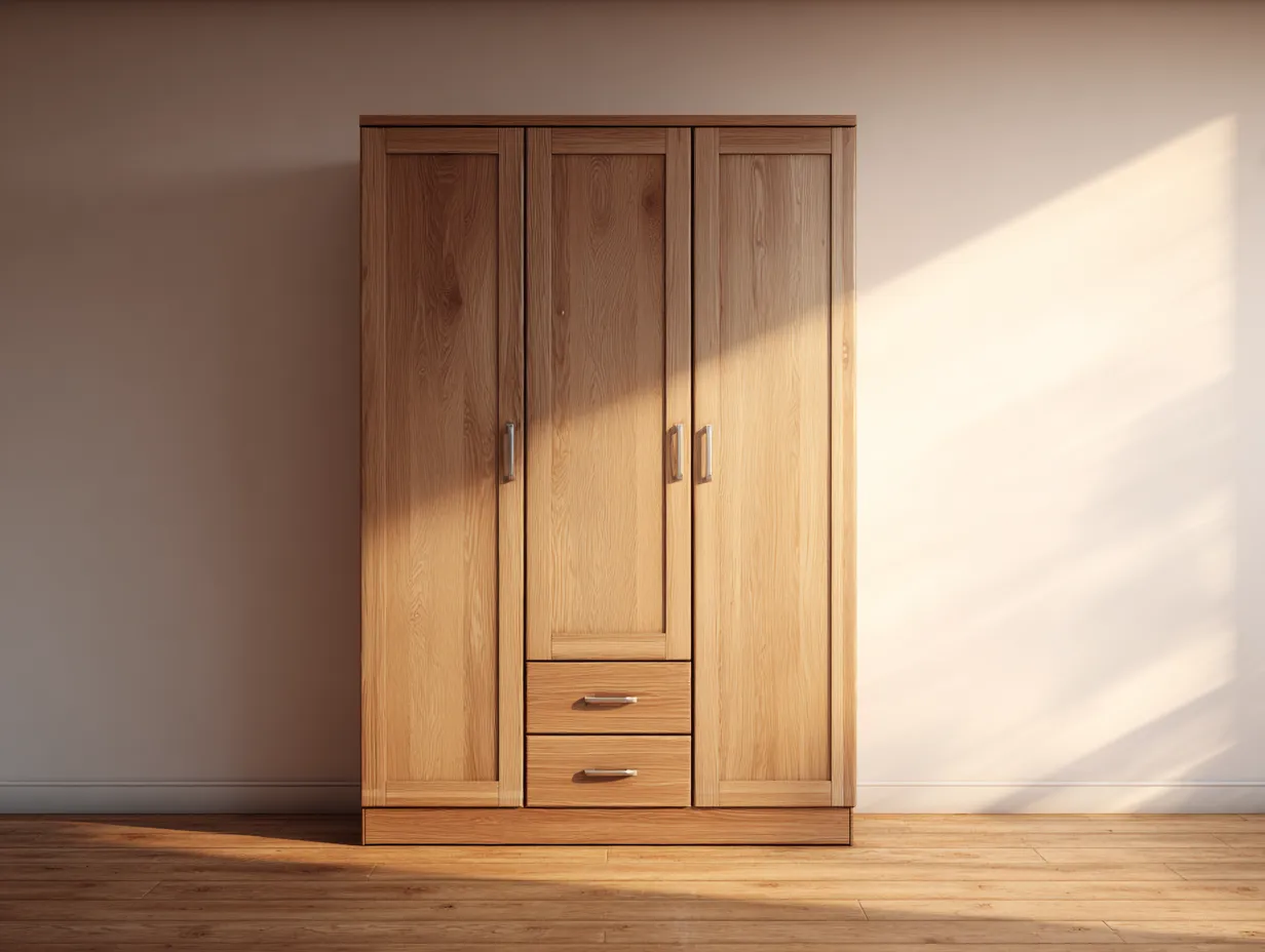 Kleiderschrank Holz 130x55x190 cm - eiche natur - für Schlafzimmer - mit Drehtüren-Warmthsta